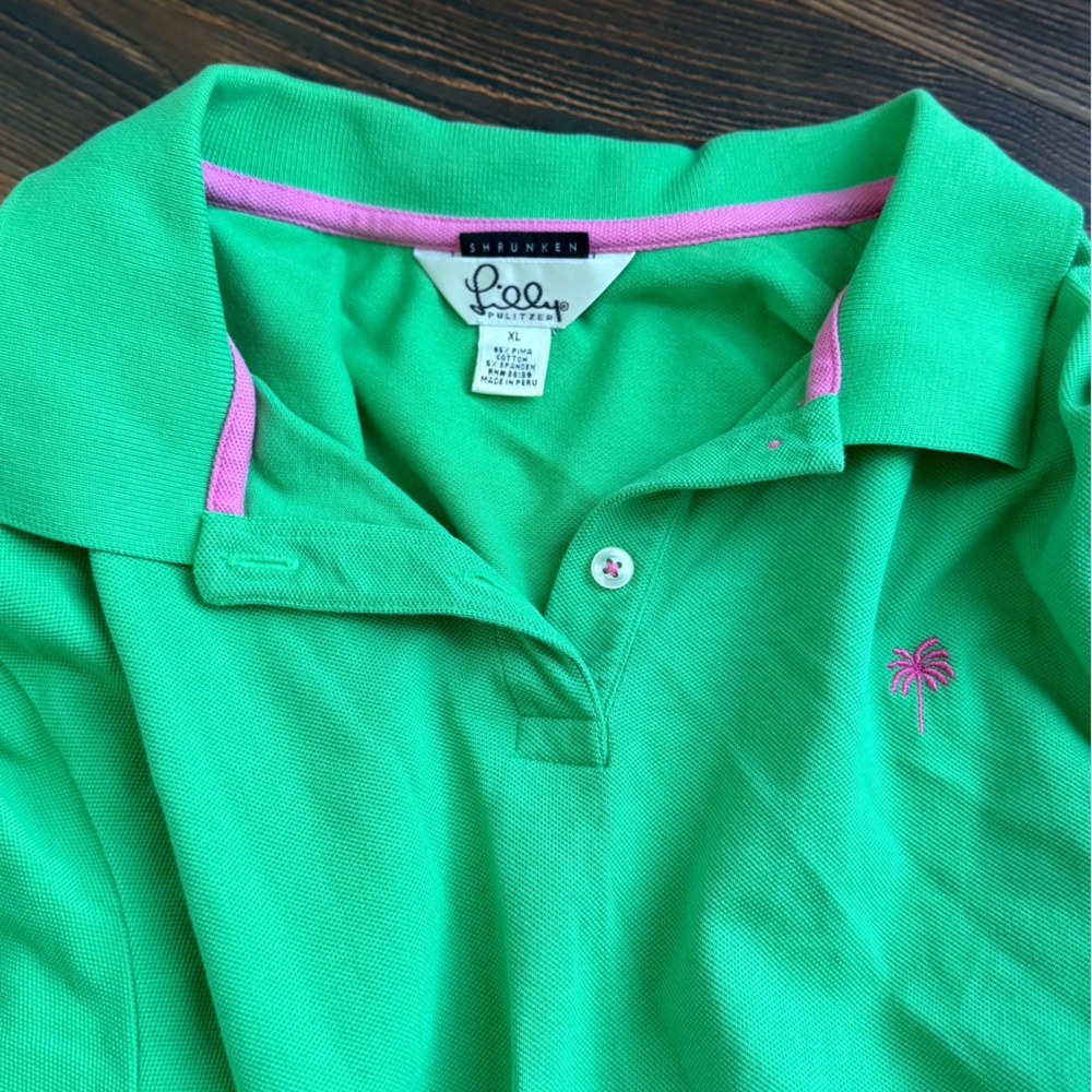 Lilly Pulitzer Soft Green Color Cotton Polo Shirt Cap Sleeve XL - Picture 4 of 8